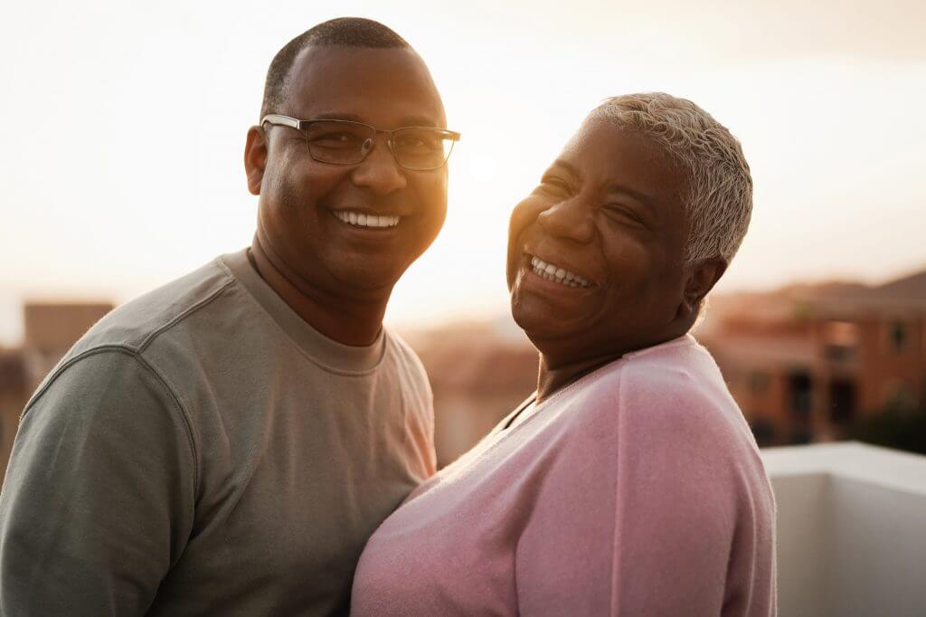 Happy senior couple enjoying outdoors